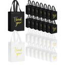 Sweetude 30 Pcs Thank You Gift Bags with Handles Bulk Reusable Goodie Bag Non Woven Foldable Handbag for Christmas Wedding Bridesmaid Gifts(10 x 8 x 4 Inch,Black, White