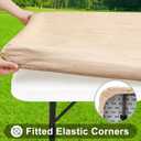 Smiry Rectangle Table Cloth Cover, Waterproof Elastic Fitted Picnic Tablecloth for 5 Foot Tables, Wipeable Flannel Backed Vinyl Tablecloths for Camping, Dining, Outdoor (Beige Wood, 30" x 60")