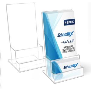 6 Pack Acrylic Brochure Holder 4, Clear brochure and business card holder, Plastic Flyer Display Stand for Magazine, Pamphlet, Booklets, Menu, Journals, Business Card