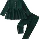 Kucnuzki Toddler Baby Girl Clothes Outfit Long Sleeve Plain T Shirt Top Baby Girl Pants Leggings Two Piece Outfits Set (Green)