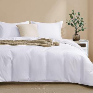 100-Percent Cotton Duvet Cover Set, Hidden Zipper Closure, Ultra Soft, Durable and Fade Resistant, Queen/Full, White (Comforter Not Included)
