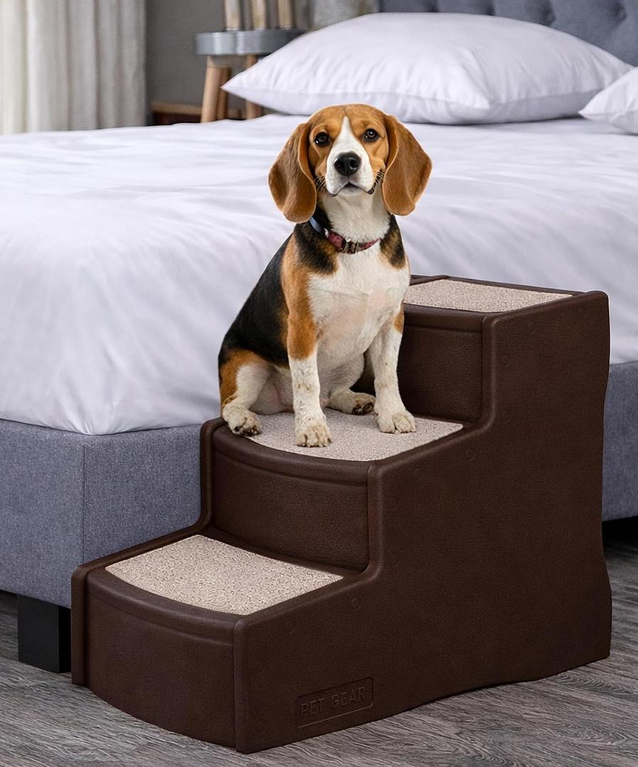 Pet Gear Easy Step III Pet Stairs, 3 Step for Cats/Dogs, Removable Washable Carpet Treads, for Pets Up to 150lbs, No Tools Required, Coffee Bean