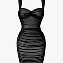 LAGSHIAN Women's Summer Sexy Bodycon Sleeveless Tank Straps Mesh Ruched Mini Party Dress, size M