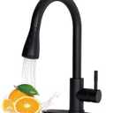 VAPSINT Black Kitchen Faucet with Pull Down Sprayer for 1or 3 Hole, Matte Black High Arc Single Handle Commercial Stainless Steel Kitchen Faucets with Deck for Farmhouse, RV, Laundry & Bar, VAP-BY003