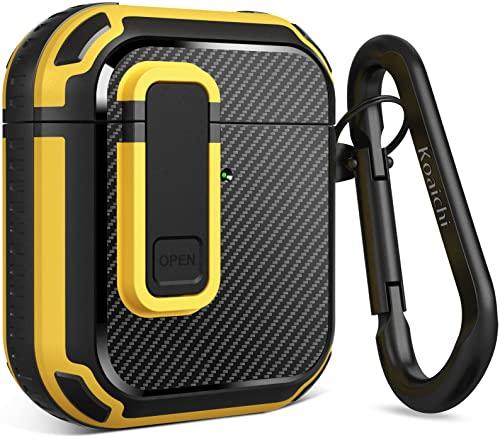 Koaichi for AirPods 2nd/1st Generation Case, Full-Body Ultra-Hard Shell Protective Cover with Lock, Powerful Drop Protection, Well Built Case Designed for AirPods 2/1, Black/Yellow,Set of 2