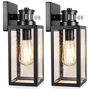 2-Pack Motion Sensor Outdoor Wall Lights, Upgraded Dusk to Dawn Exterior Wall Sconces Lanterns with Seeded Glass, Porch Light Fixtures Outside Lights for House Front Door Entryway Garage, Black