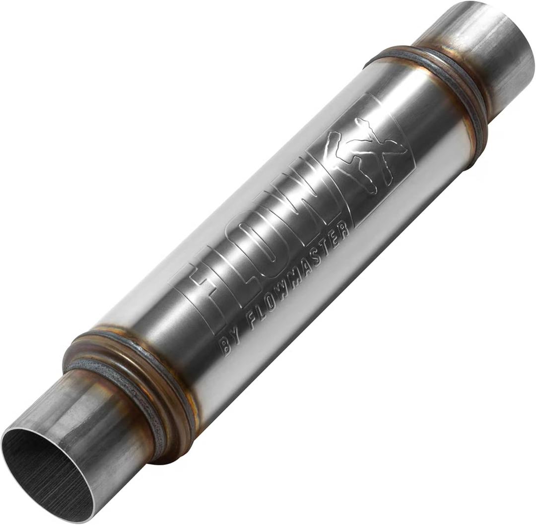 Flowmaster Flow FX Chambered Muffler  3.00 Center In / 3.00 Center Out  Round Body Moderate Sound  Stainless Steel  Affordable Performance for Modern Trucks, Muscle Cars & Daily Drivers (71419)