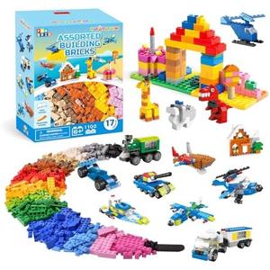 FUN LITTLE TOYS 1100 PCS Building Blocks for Kids 6-12, Creative Bulk Building Bricks Set for Open-Ended Play, 147 Shapes 17 Colors, Value Pack Compatible with Standard Baseplates