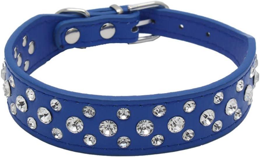 Rhinestone Dog Collar, Bling Rhinestone PU Leather Crystal Diamond Pet Dog Cat Puppy Collar Black Small, Dark Blue) (Neck 8-10 inches))