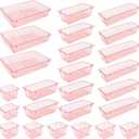 25 Pack Desk Drawer Organizer Set,Vanity and Desk Drawer Storage Bins,Clear Plastic Drawer Organizer Trays for Makeup,Office,Bathroom and Kitchen(pink)