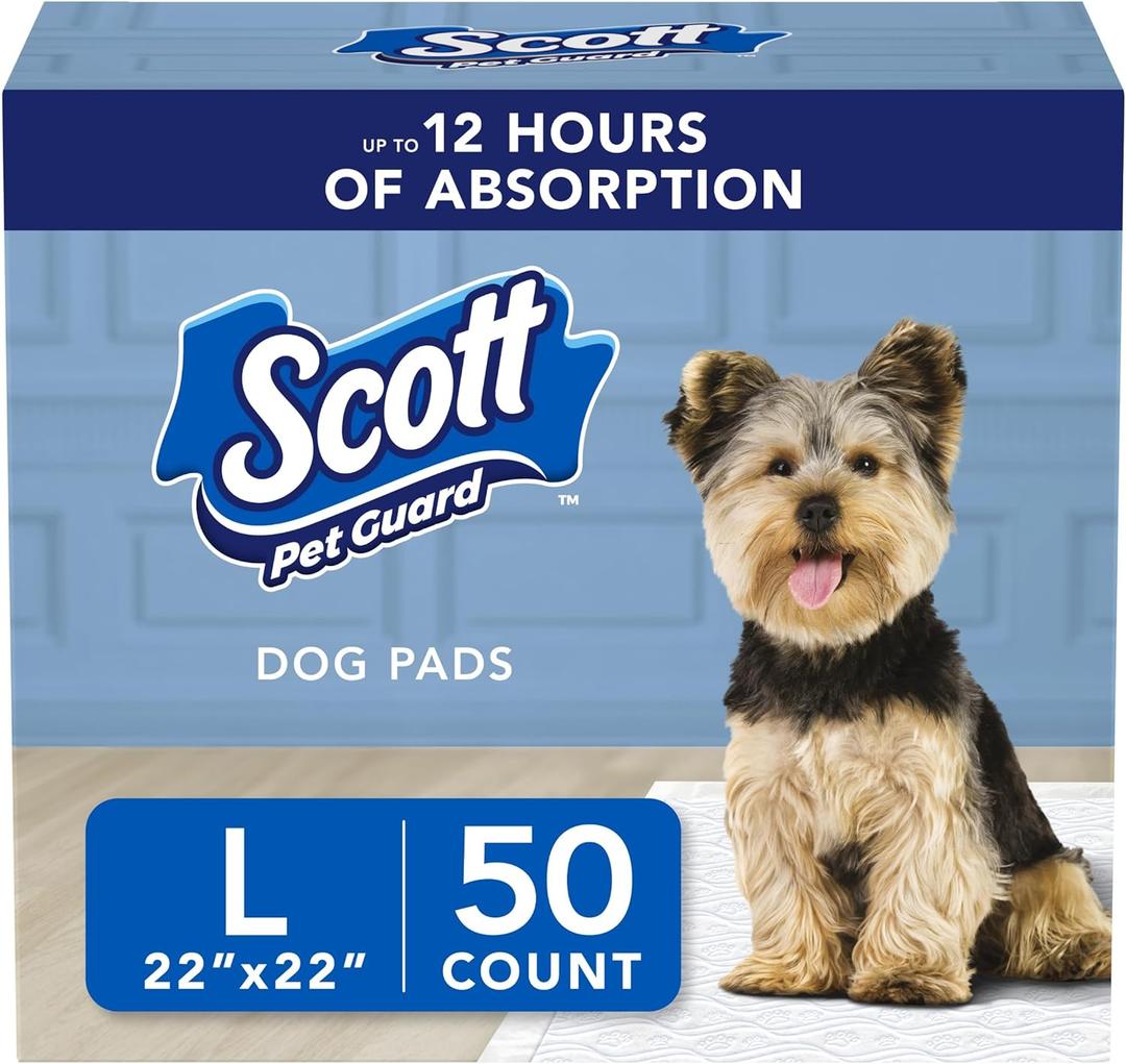 Scott Pet Guard Dog Pads - Large Dog Training Pee Pads, 12 Hour Absorbent Odor Control - 22" x 22" - 50 Pack