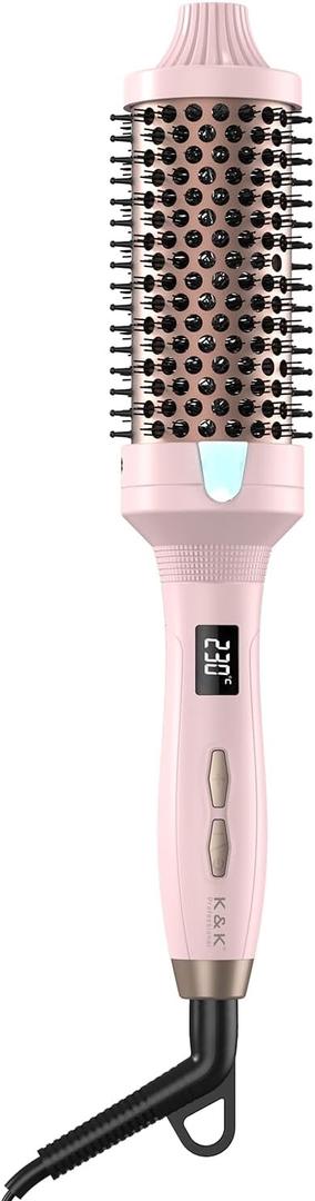 K&K 1 1/2 Inch Ceramic Tourmaline Ionic Heated Round Brush Curling Brush Creates Blowout Look -Creates Root Volume & Loose Curls Volume Curls Dual Voltage Hair Styling Tool (Pale Pink, 1.5 Inch)