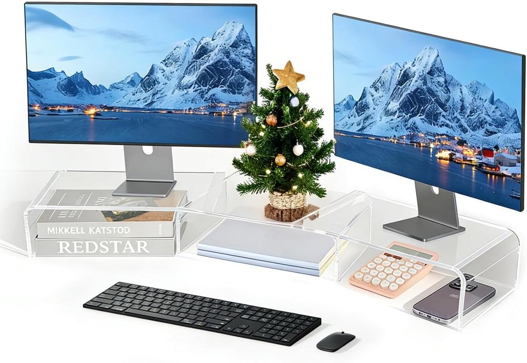 Acrylic Monitor Stand , Clear Monitor Stand for Desk, Computer Accessories for Home Office, Desk Organizer Shelf for Laptop, PC, Multi Media and more
