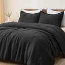 PHF Ultra Soft Waffle Weave Comforter Set Queen Size, 3 Pieces Lightweight Breathable Comfy Bedding Set, Comfy Textured 1 Comforter with 2 Pillow Shams, Black