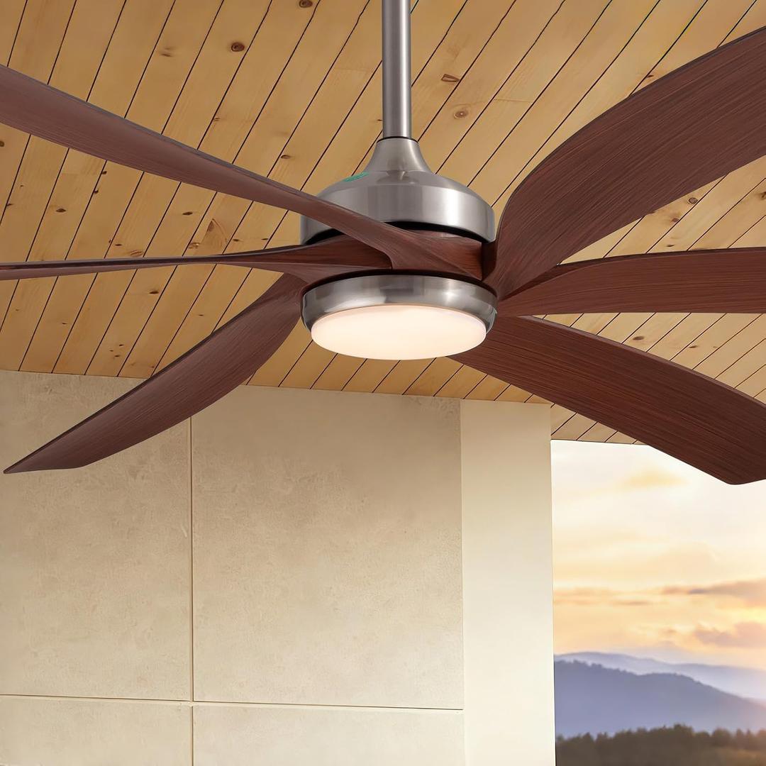 64 Inch Brown Ceiling Fans with Lights, Reversible Quiet DC Motor, Modern Ceiling Fan with Light and Remote, Indoor or Outdoor Use