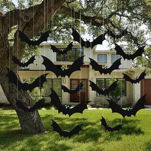 45 Pcs Hanging Bats Halloween Decoration Outdoor, Large Scary Fake Black Hanging Flying Bat Spooky Decor for Halloween Yard Sign Outside Indoor Party Supplies Wall Decals, Set Of 3 Pack