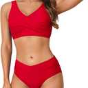 Limeeke Women's High Waisted Bikini Set Twist Front Two Piece Swimsuit Lace Up Tie Back Bathing Suits (Large, Red)