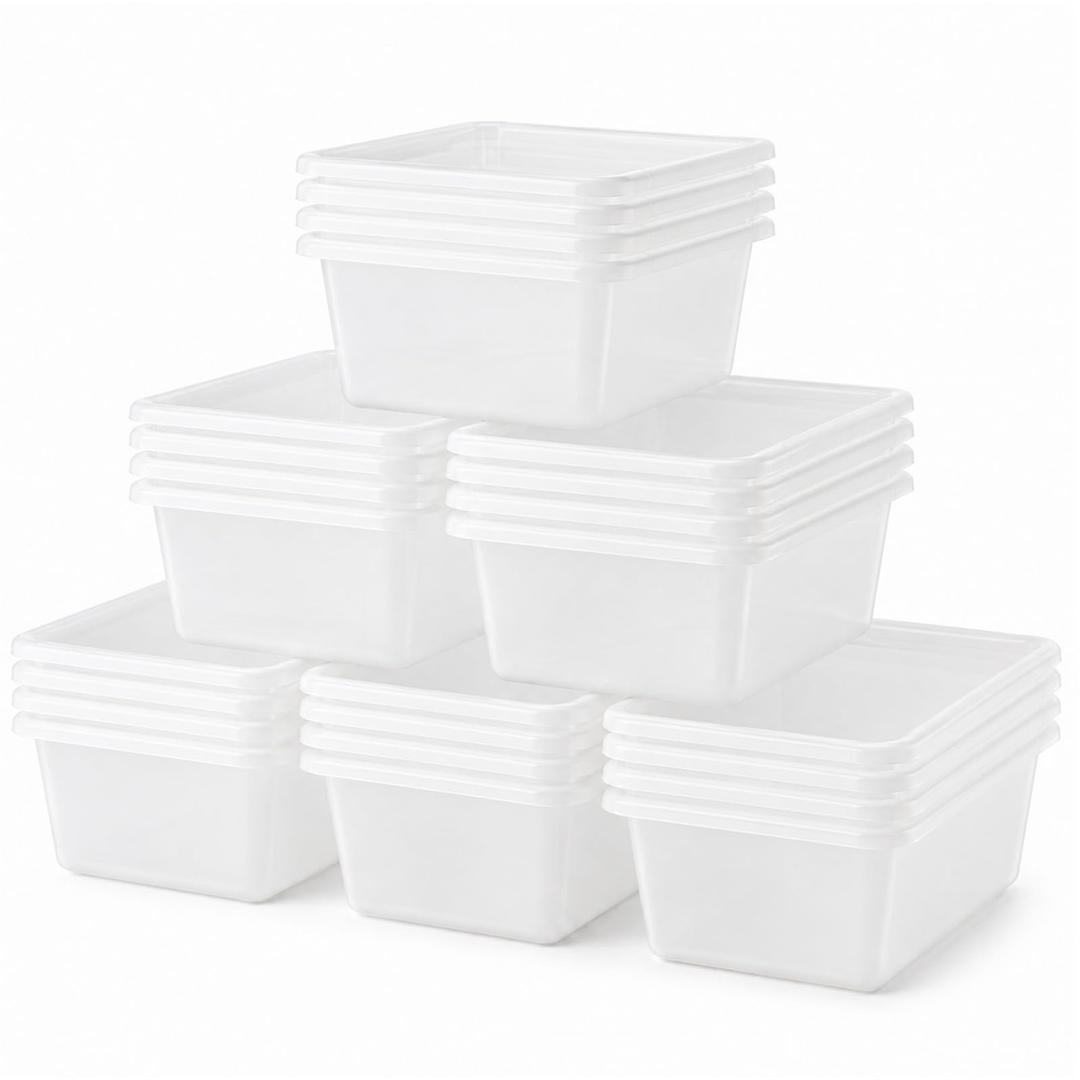 gisgfim 24 Pack Plastic Cubby Storage Bins Crew Toy Stackable Bin Classroom Plastic Cubby Bins Stackable Storage Containers Classroom Book Bin for Student Teacher School Office Home(Clear)