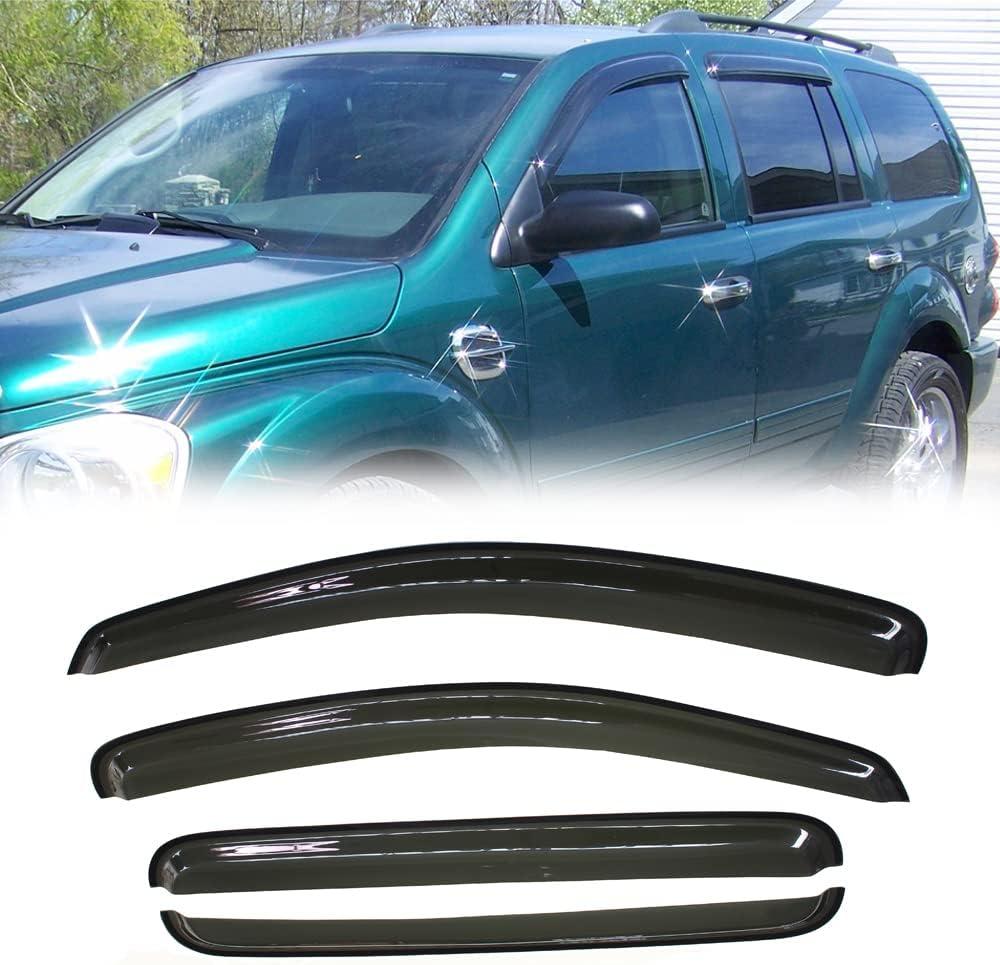 94344 Original Side Window Wind Deflector,4pcs Outside Mount Tape-On Nice Sun Rain Guards Set,Window Visor fit for 2004-2009 Dodge Durango; 2007-2009 Chrysler Aspen