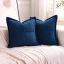 Puncuntex Navy Blue Throw Pillow Covers 1818 Inches Set of 2 Corduroy Boho Decorative Soft Square Striped Cushion Covers for Couch Sofa Living Room 4545CM