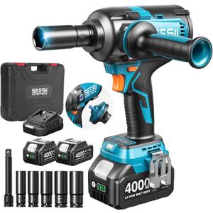 Seesii Upgraded Cordless Impact Wrench 885Ft-lbs (1200Nm): 1/2" Impact Gun with Detachable Side Handle, 21V High Torque Power Impact Driver 2x 4.0Ah Batteries for Family Car/Pickup Truck/Mower