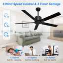 Obabala 52 in Black Ceiling Fan No Light, Outdoor Ceiling Fans with Remote Control without Light, 5 Blades, 6 Speed Reversible DC Motor Modern for Patios, Garage, Bedroom, Porch