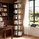 6 Tier Rotating Solid Wood Bookshelf, Spinning Bookshelf Lazy Susan on Wheels, Circular Book Shelf Rotating, Revolving 360 Book Shelf for Small Spaces, Corner Book Shelf for Bedroom (Walnut)