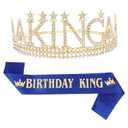 Birthday King Crown and Sash for Men Gold King Tiaras for Birthday Party Decorations