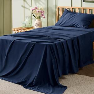 Bedsure Twin Sheets Set - 3 Pieces Soft Twin Bed Sheets - Breathable & Cooling - Hotel Luxury - Easy Care Polyester Microfiber Bedding for Women, Men, Navy