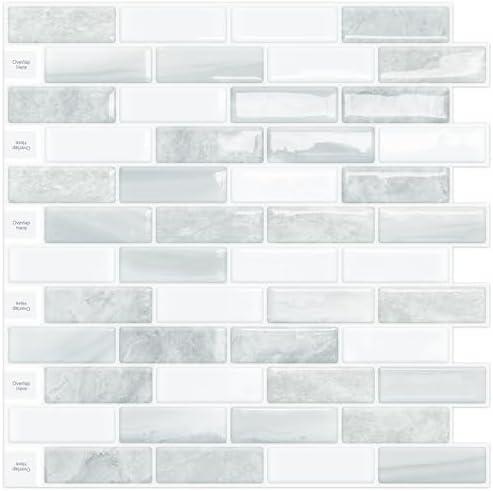 DEWOO Kitchen Backsplash Self Adhesive Wall 3D Marble Tiles Peel and Stick Bathroom, Grey (10-Sheet, 12"×12")