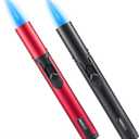 Urgrette 2 Pack Butane Torch Lighter, 6-inch Refillable Pen Lighter Adjustable Jet Flame Butane Lighter for Grill BBQ Candle Camping (Gas Not Included) Raven & Ruby (Black+red)