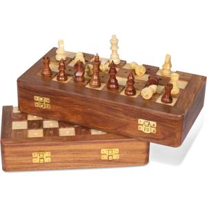 Rosewood Foldable Travel Chess Set for Blind Visually Impaired Low Vision Players 10 Inch Tactile Pegged Chess Board with Raised Squares Portable Storage Accessible Board Game