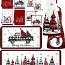 12 Pcs Christmas Farmhouse Kitchen Decor Set 4 Kitchen Towels 2 Xmas Apron 2 Oven Mitts 2 Pot Holders 2 Rugs for Cooking Baking Grilling Women Mom Daughter Gift (Xmas Tree)