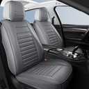 Leather Car Seat Covers, Waterproof Horizontal Stripes Front and Rear Car Seat Cover, Breathable Automotive Seat Covers for Sedan SUV Pick-up Truck(Style2,5 PCS Full Set, Grey)