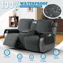 TAOCOCO 100% Waterproof Loveseat Recliner Covers with Console, Dark Gray
