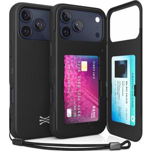TORU for iPhone 17 Pro Wallet Case with Card Holder, Hidden ID Credit Card Slot Flip Kickstand, Slim Fit Shockproof Heavy Duty Phone Cover with Strap - Black