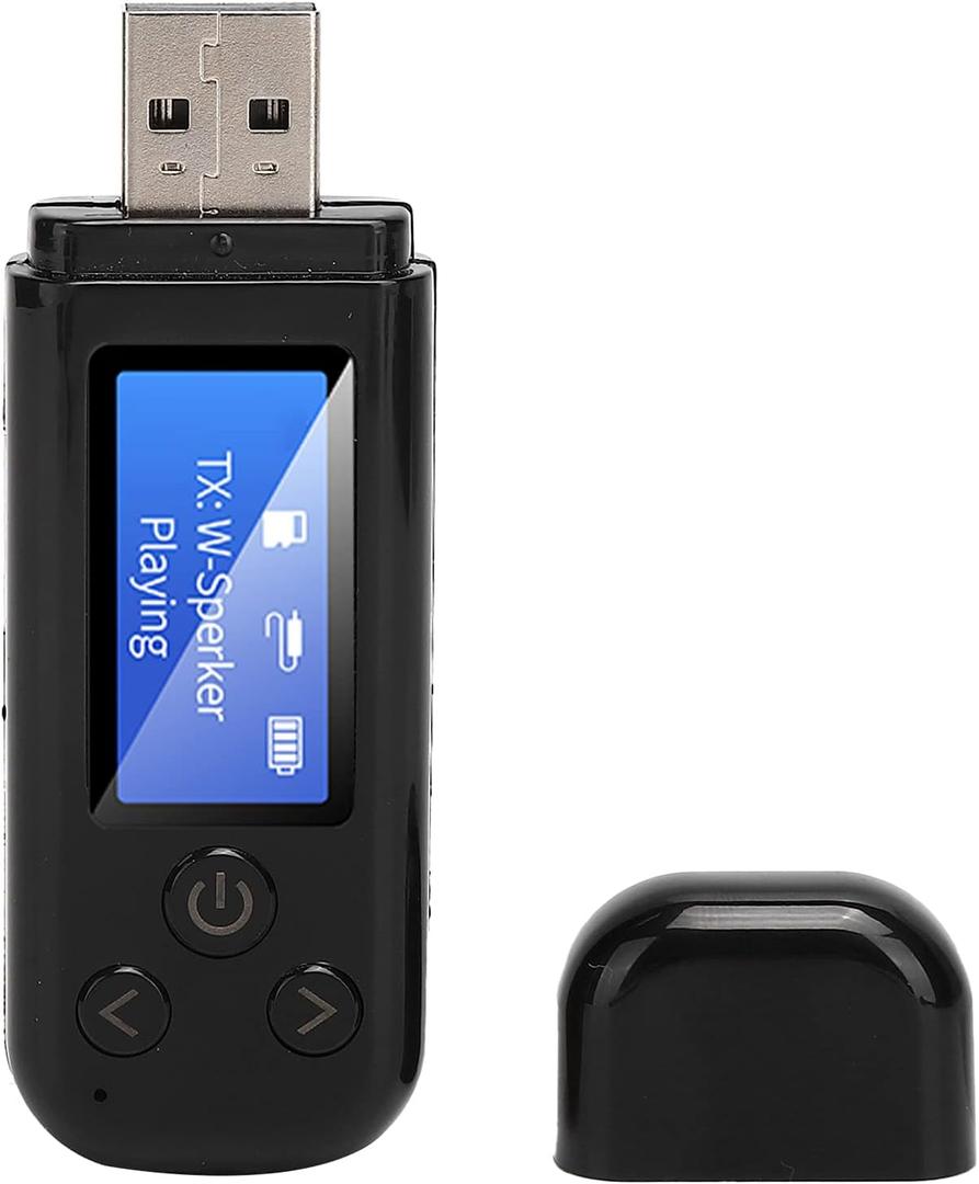 2 in 1 Bluetooth 5.0 Adapter, USB Bluetooth Adapter for PC, Audio Receiver Transmitter with 3.5mm AUX and LCD Screen for Car/Home Stereo Sound System, Laptop and PC(Black)
