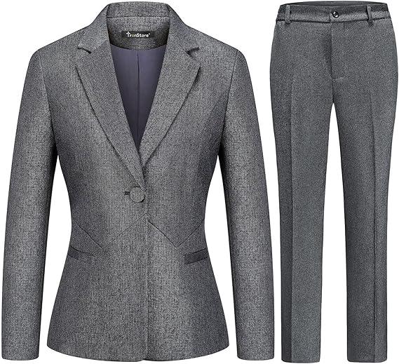 Women's Business Suits for Work Professional 2 Piece Slim Fit Outfits Pants Suit for Women, L