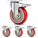 5 Inch Industrial Heavy Duty Swivel Caster Wheels with Brake,Set of 6 Safety Locking Casters,Load 2400lbs,Premium Polyurethane Wheels for Table,Trailer,Saw Table,Stage Toolbox,Bed,Corn Board