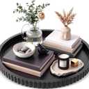 24 in Large Round Ottoman Tray, Decorative Serving Tray,Black
