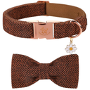 Elegant Little Tail Halloween Collar - Herringbone Orange Bow Cotton Durable Bowtie Collar for Medium Dogs