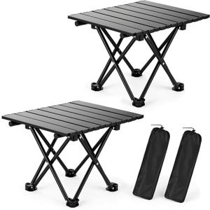 2 Pack Portable Camping Table Foldable, Ultralight Small Folding Beach Table with Carry Bag for Outdoor Travel, Beach, Camp, Picnic, BBQ, Cooking, Festival, Boat, Home Use (Black-S)