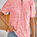 Summer Womens Tops Floral Lace Embroidered Blouses Ruffled Stand Collar Shirts Casual Short Sleeve Clothes Trendy (M)