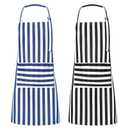 XLSXEXCL 2 Pack Striped Kitchen Aprons for Women with Pockets Black Blue