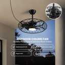 24" Covered Outdoor Caged Ceiling Fan with Light, Plug-in Splash Resistant Gazebo Fan with Remote & APP Control, 3CCT Dimmable Quiet Reversible DC Motor for Covered Patio Pergola Porch Black
