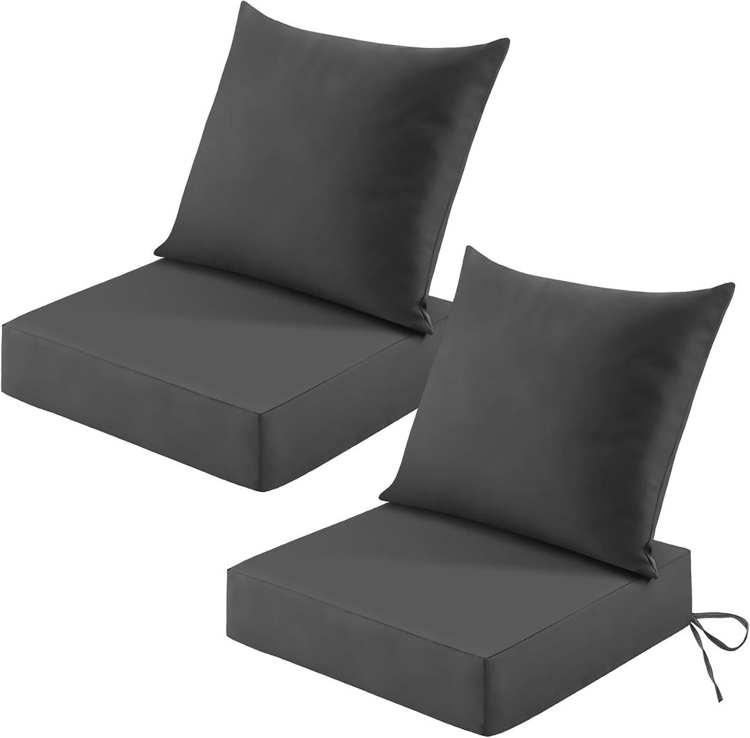 Patio Cushions for Outdoor Furniture, 24x24 Outdoor Couch Cushions, Waterproof & Fade-Resistant Patio Chair Cushions with Removable Cover, Replacement Outdoor Deep Seat Cushion, Dark Grey (Set of 2), 24*24+5.75/25*22.5"