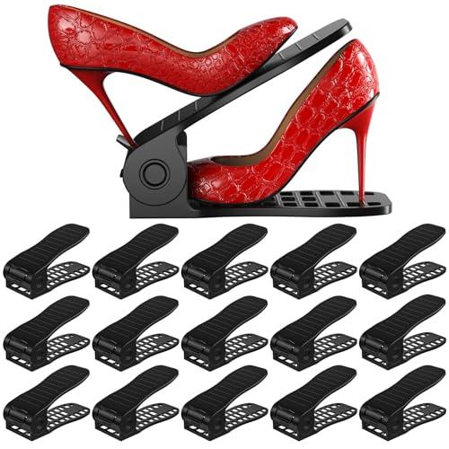 Neprock Shoe organizer for closet,16 pack thickned shoe stacker storage space saver, Double Deck Shoe Rack Holder for Closet Organization(Black)