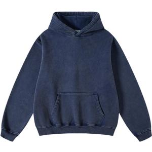 Arssm Mens Oversized Hoodie Acid Wash Pullover Vintage Cotton Heavyweight Sweatshirt Fleece Hoodie Men Streetwear (XL, Navy)