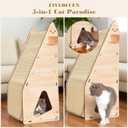 Enhanced Wood-Framed Cat Scratching Post: Large Sisal Cat Scratcher, Integrated Scratch Post Pad Condo Tunnel House. All-in-One Space Saver for Multi-Cat & Budget-Friendly Homes (32in)