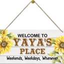 Rustic Welcome to Yaya's Place Decor Sign, Welcome Decor Sign, Sunflower Sign, Hanging Decorative Wood Plaque, Printed Wood Art Wall Decor, Porch Decor Sign, Yaya's Gift, Gift for Grandma 12x7in